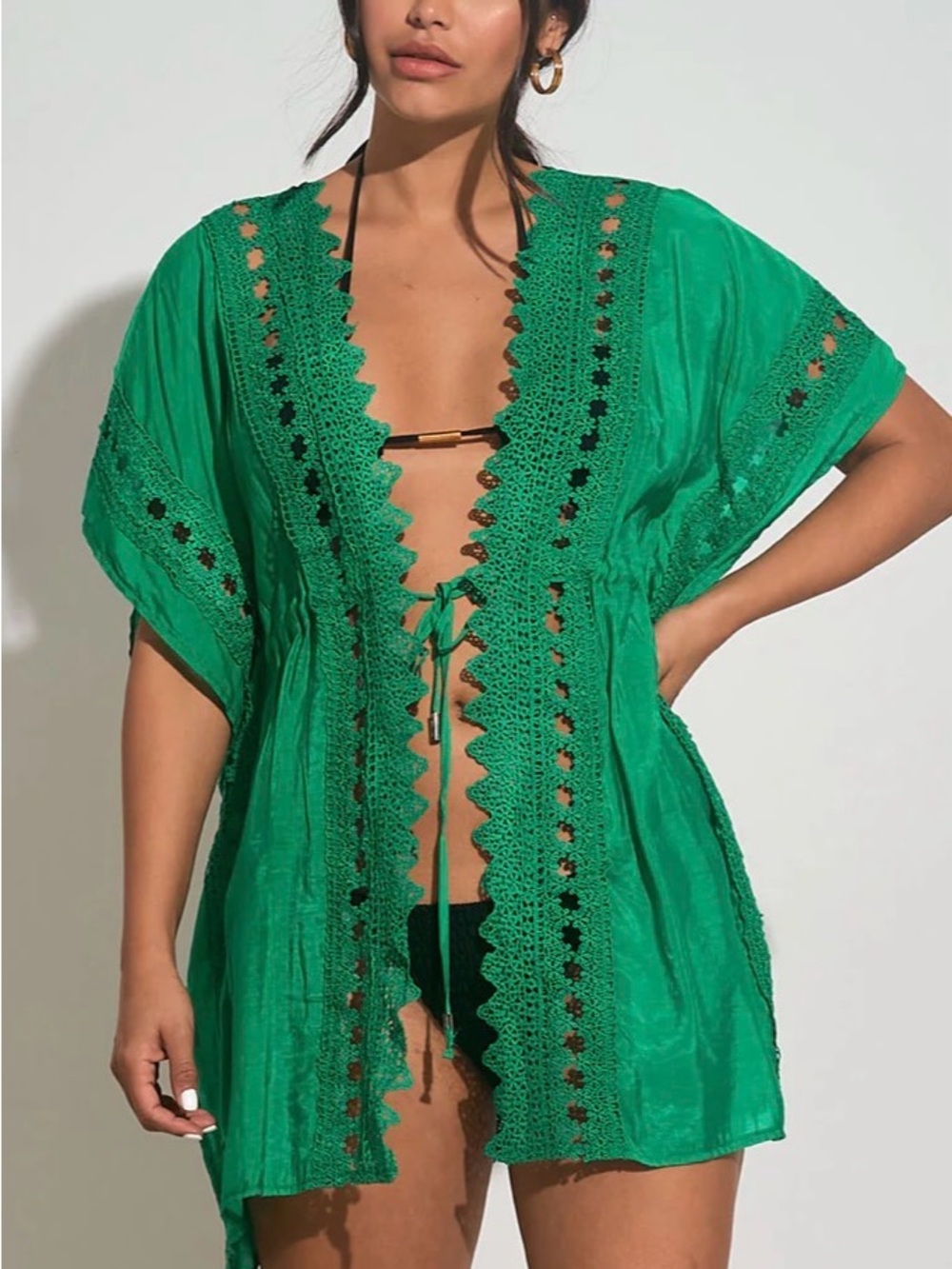 Elan Green Bright Crochet-Trim Swim Coverup